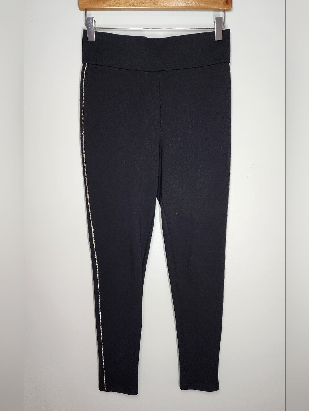 Alice Blue Black Leggings with Rhinestone Side Stripe Size S